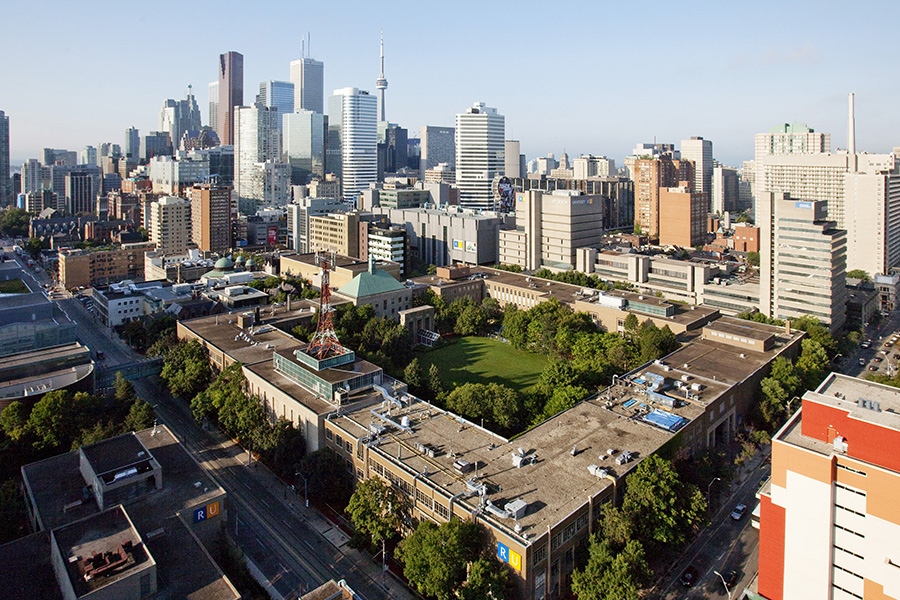 Aerial image of Toronto Metropolitan University and downtown Toronto