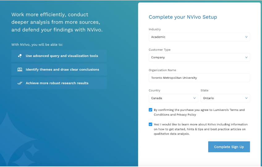 Complete your Nvivo setup form