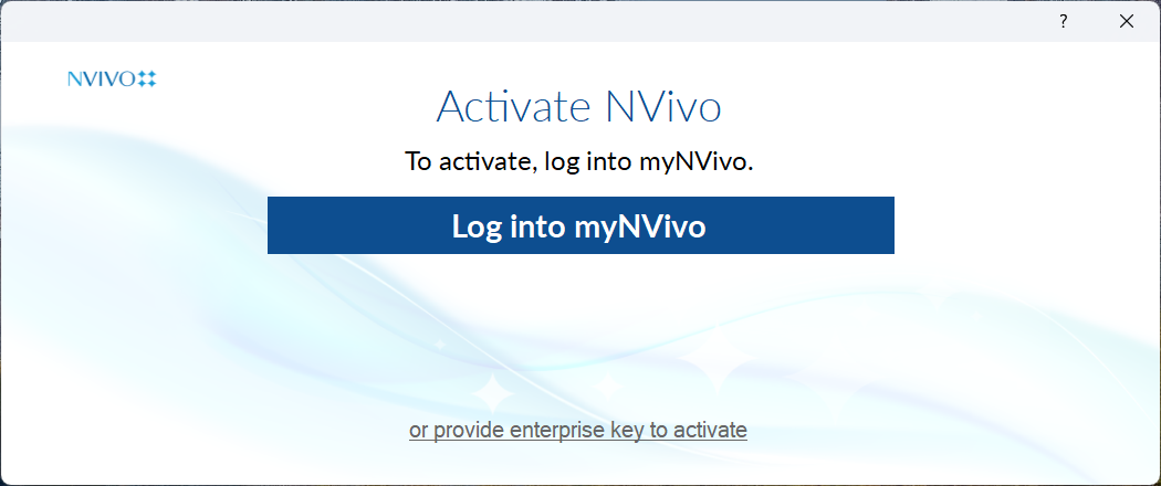 at the web browser, Log into myNvivo screen