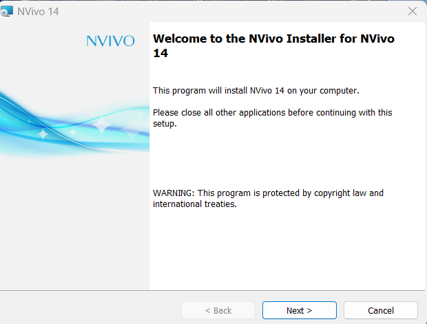 Welcome to the Nvivo Installer for Nvivo 14 screen