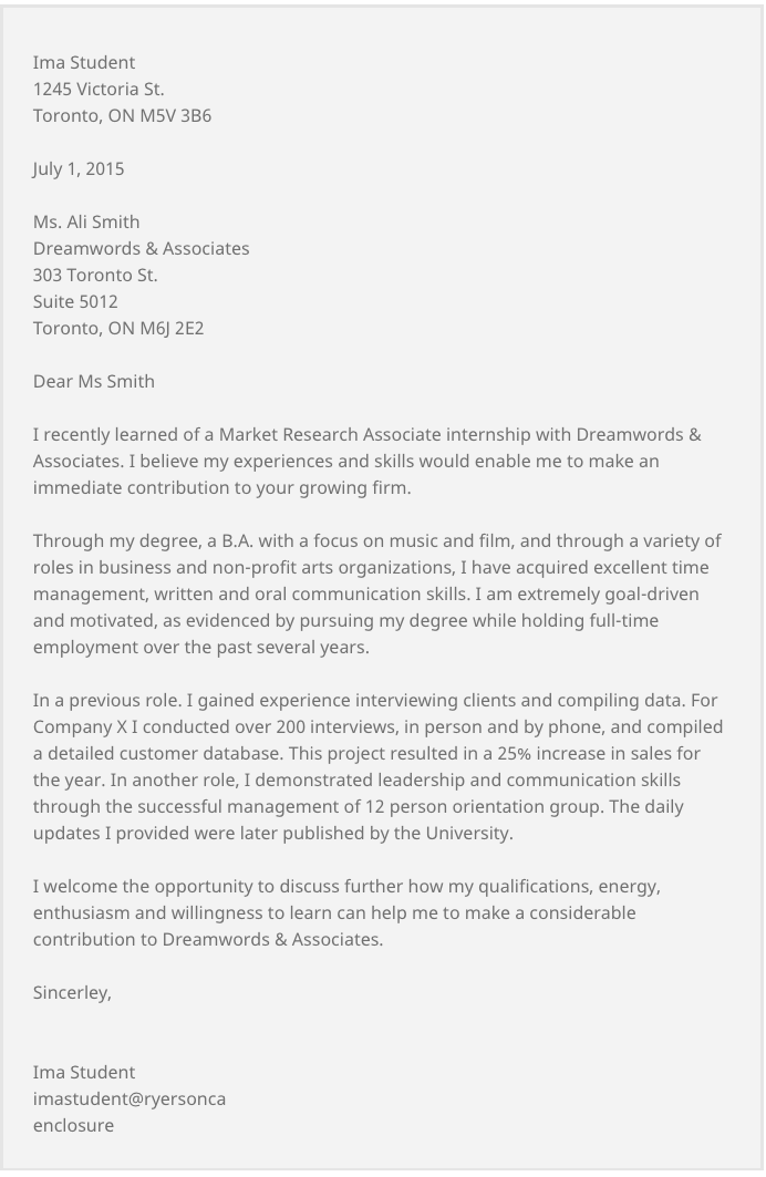 Traditional cover letter sample
