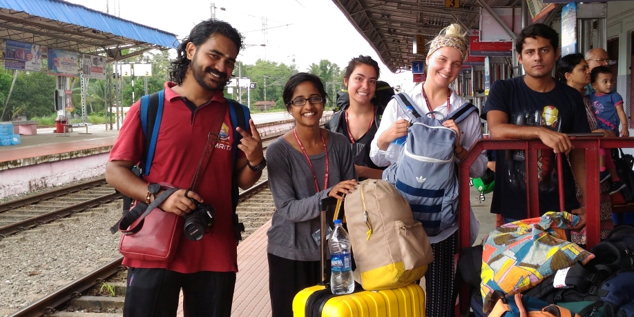 Student group at Indian train station