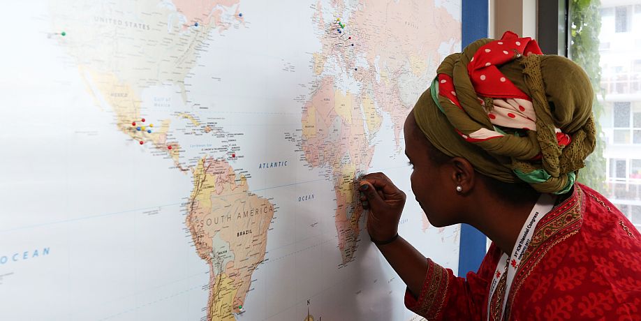 Woman pins Africa on world map
