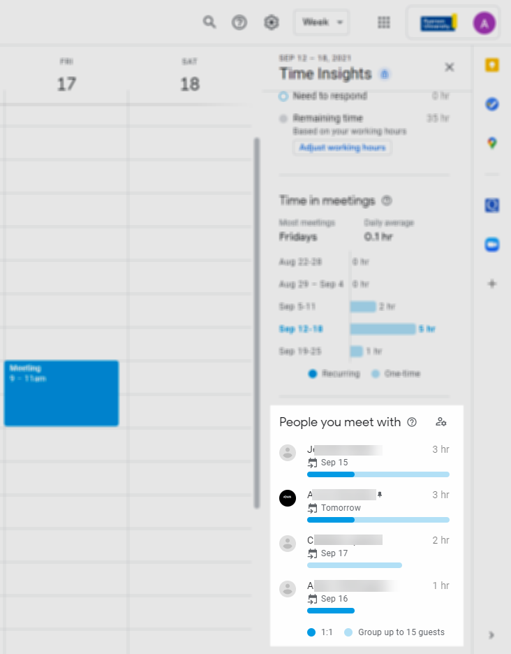 People you meet with section in the Time Insights side panel.
