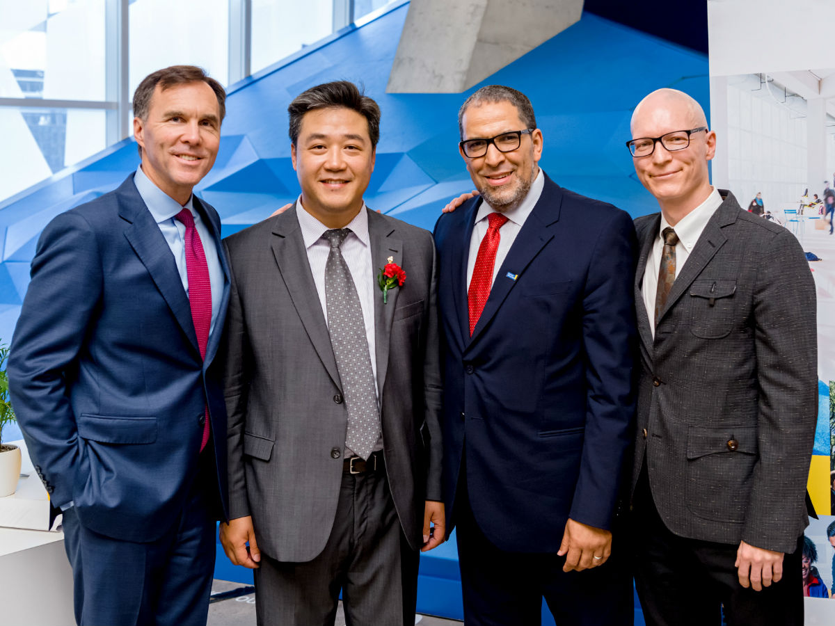 From left: Bill Morneau, Han Dong, Mohamed Lachemi and DÃ©rick Rousseau