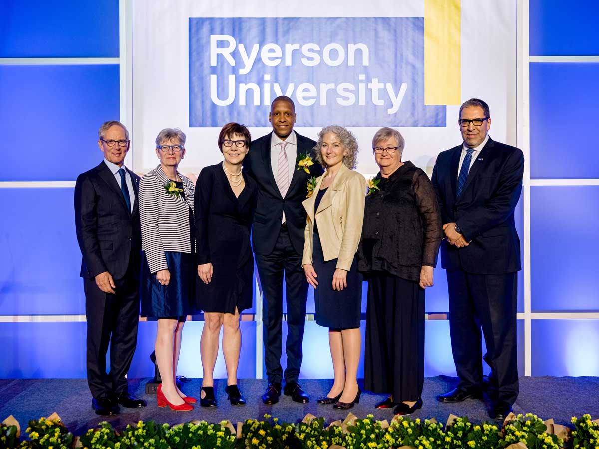 From left: Lawrence Bloomberg, Phyllis Yaffe, Cindy Blackstock, Masai Ujiri, Heather McGregor, Bonnie Schmidt and Mohamed Lachemi