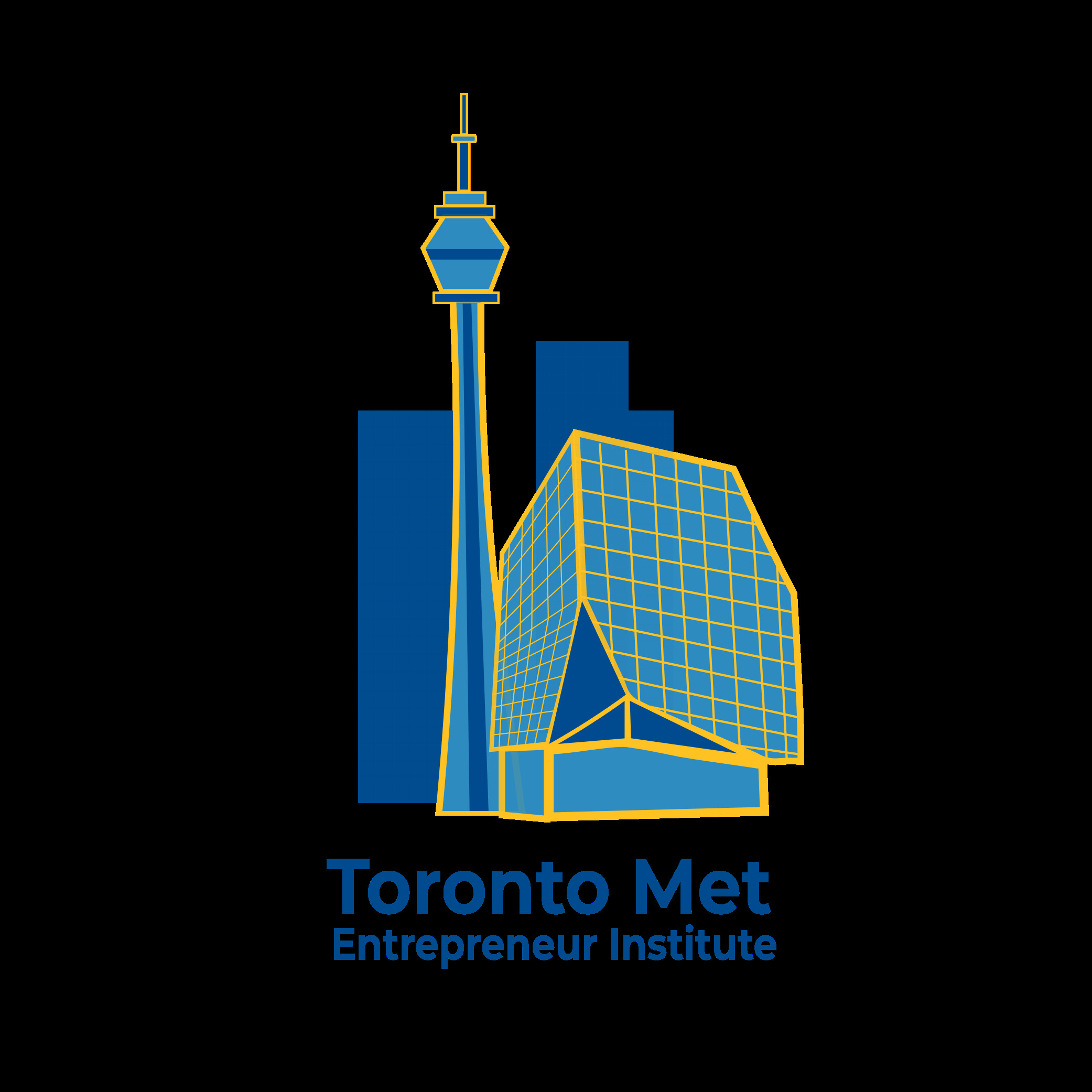 Logo of the Toronto Met Entrepreneur Institute which shows the CN tower beside the Ryerson Student learnign center