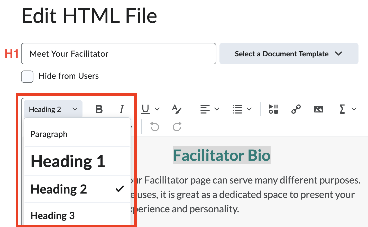 Screenshot of the Styles button within D2L Brightspace's text editor. 