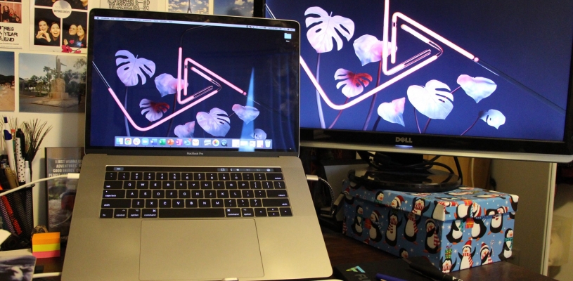 Image of dual monitor computer set up on a home office desk