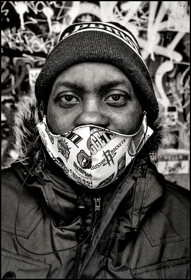 Man wears NBA mask in Kensington Market in Toronto. Photo George Pimentel.