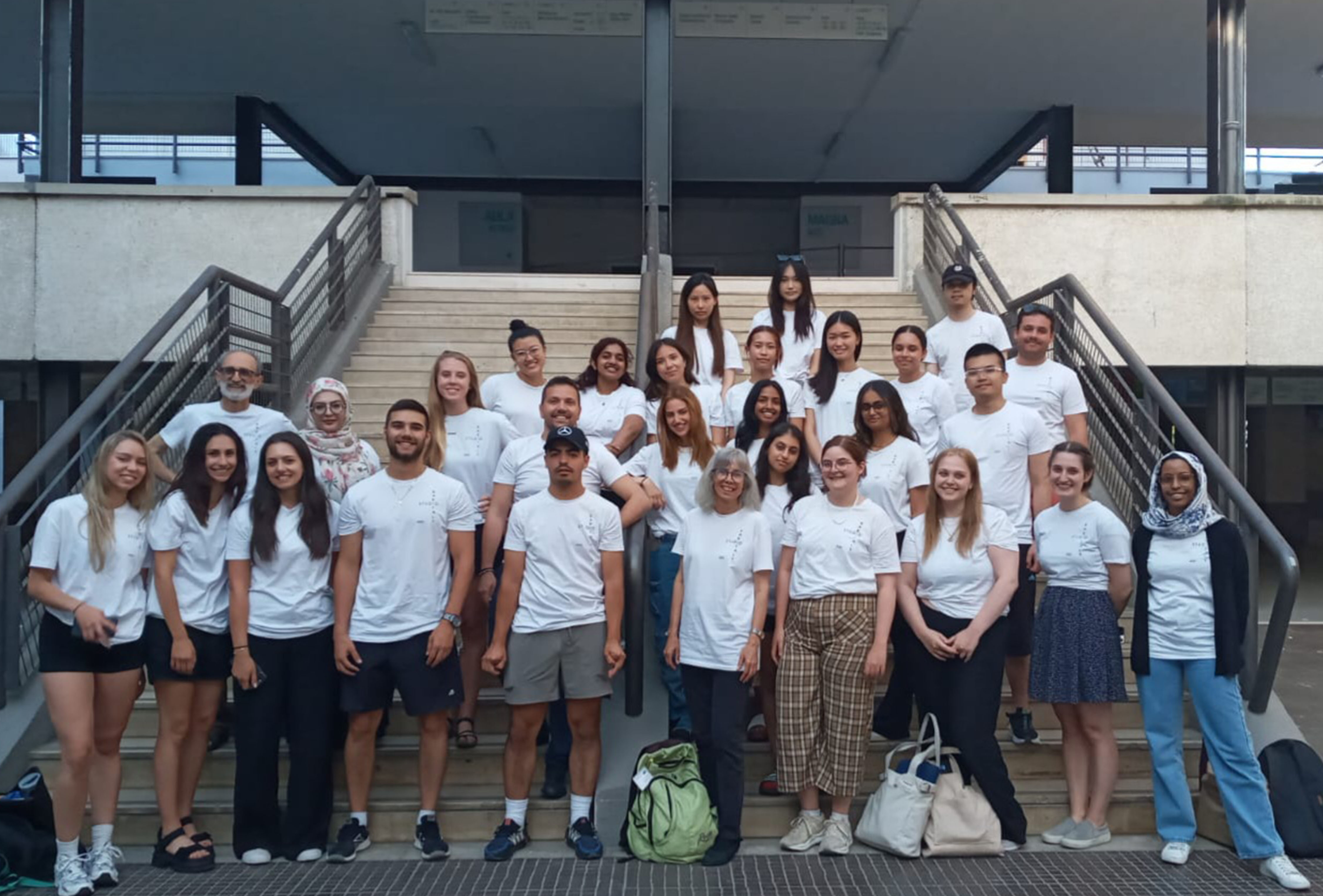 Students posing for a group photo in Bari, Italy, as part of their studio abroad. 