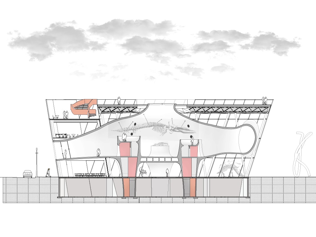 Andrew Barat and Michael Plummer's drawing of multi-purpose building titled ARIEL