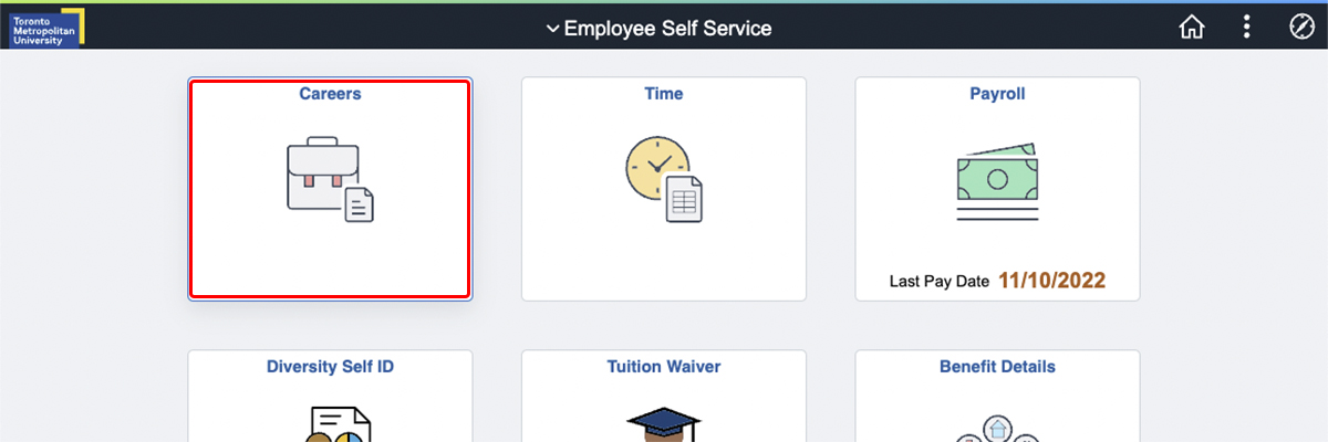 Location of the careers box in the Employee Self Service menu.
