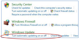 Beneath the Windows Update heading, select "Turn automatic updating on or off"