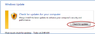"Check for updates for your compuet" warning. Select "Check for Updates."
