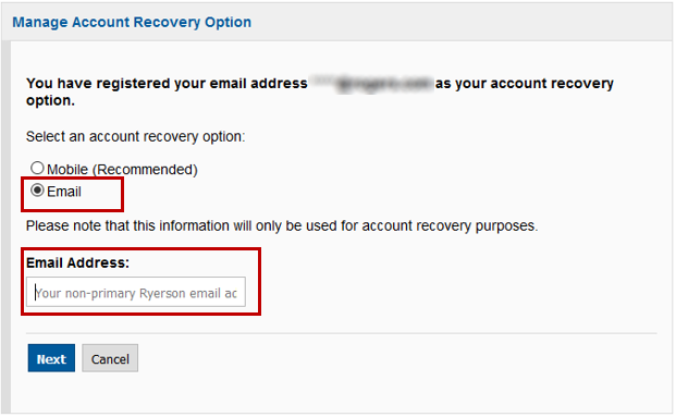 Screencap of account recovery page with email entry field