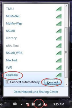 Select 'eduroam' from the list of available networks. Then click Connect.