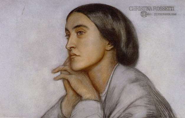 Detail of coloured chalk pastel portrait drawing of Christina Rossetti by her brother Dante Gabriel Rossetti 1866 