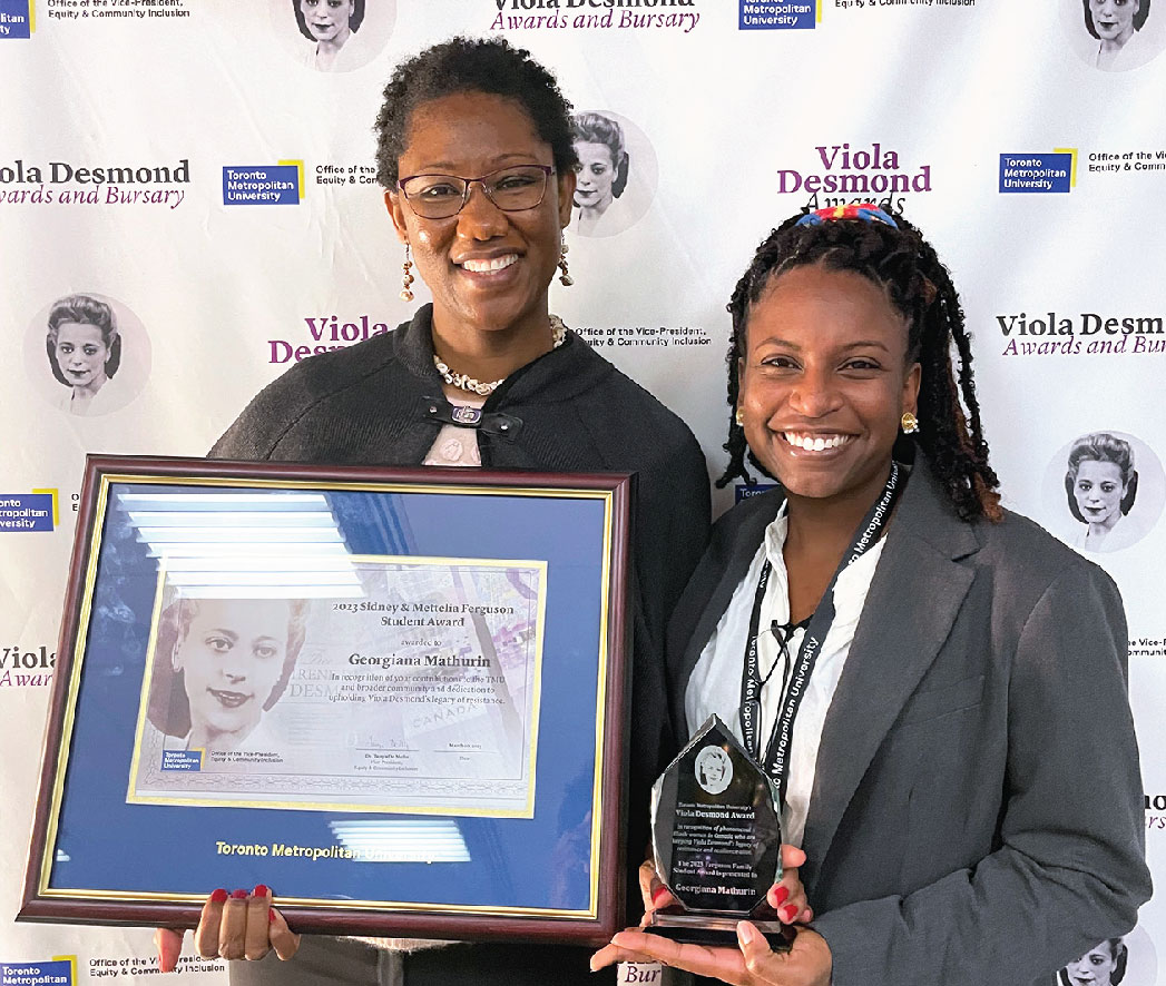 Georgiana Mathurin and her nominator Janelle Brady at the 2023 Viola Desmond Awards and Bursary Program awards night.