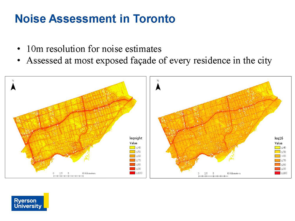 Map showing arterial roads produce higher levels of noise in Toronto