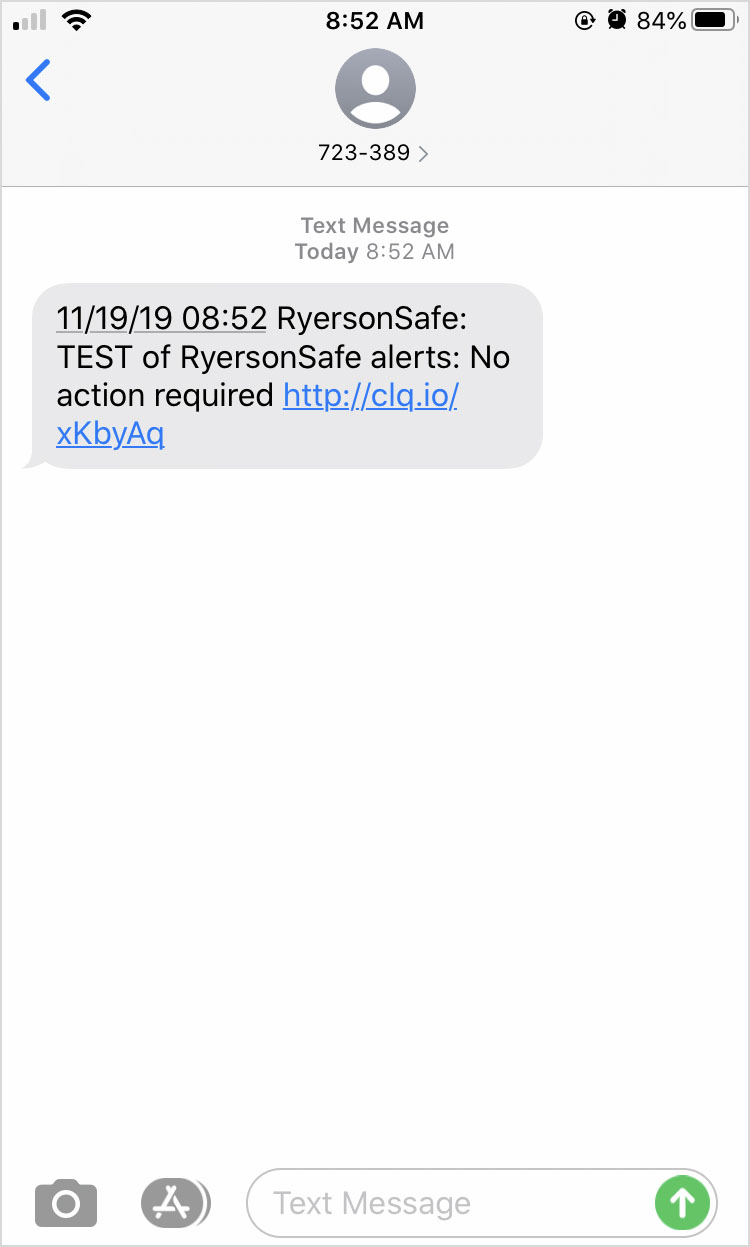 An example of a text message indicating a test alert.