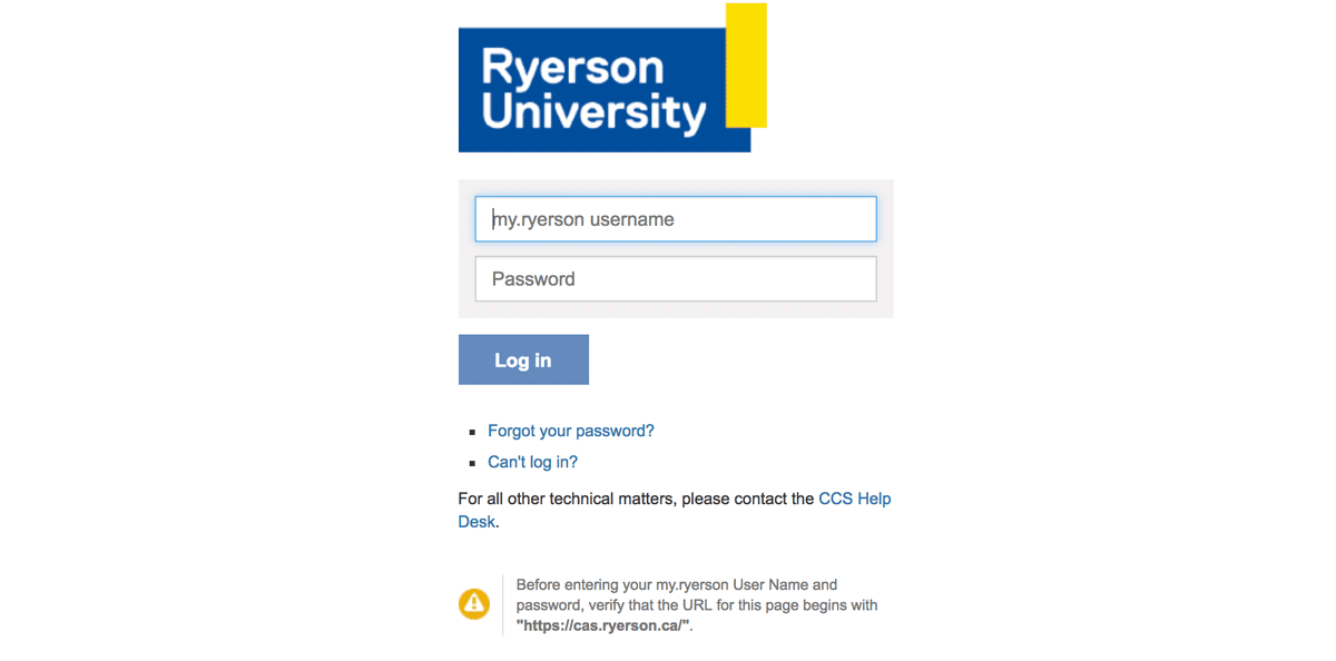 my.ryerson.ca account login screen