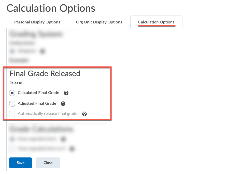 Select which final grade column to release to MyServiceHub