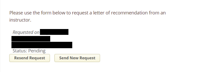 Form to resend a request or send a new request for a letter from an instructor.
