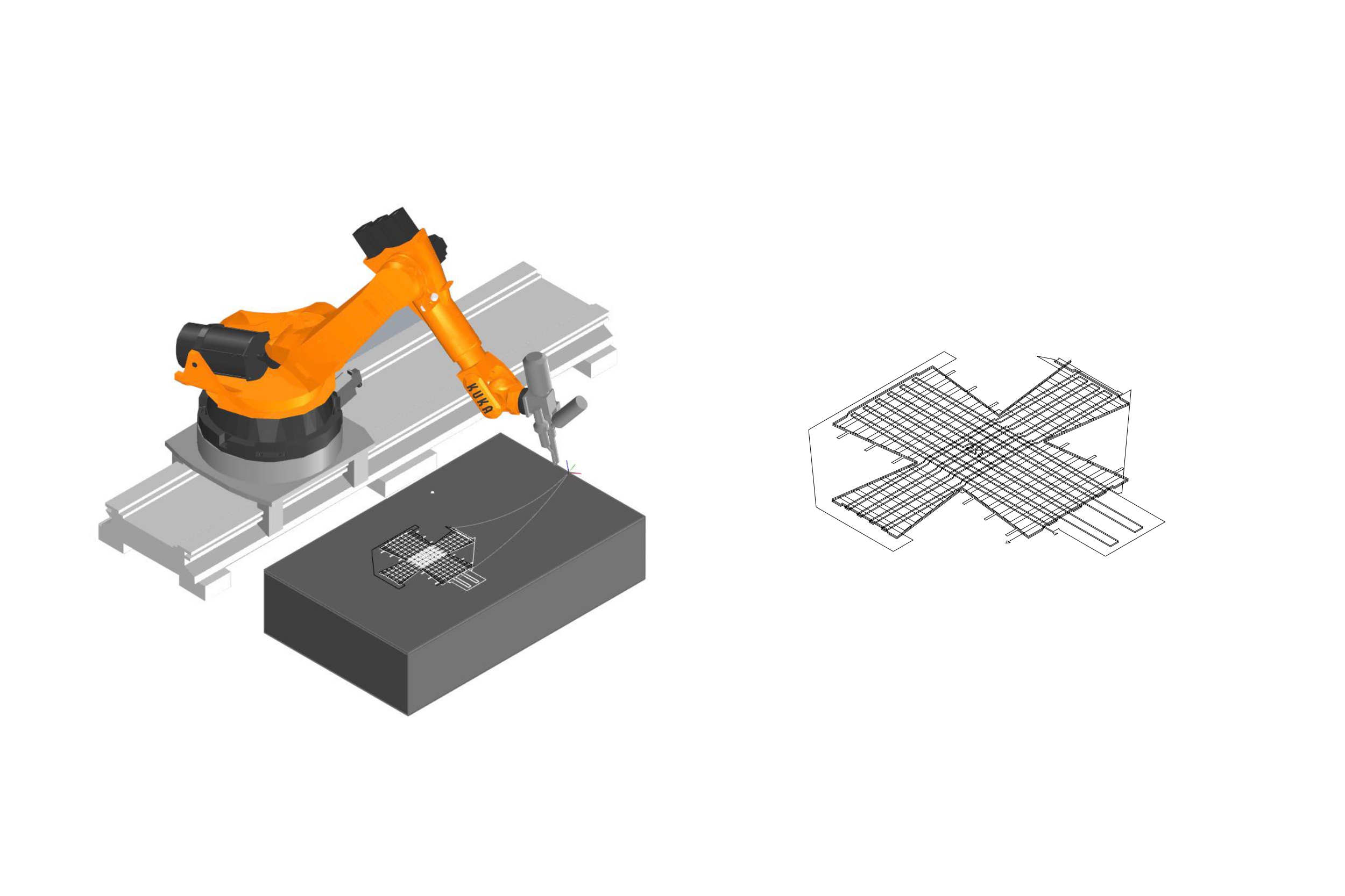 A virtual render of a 3D printing robotic arm.