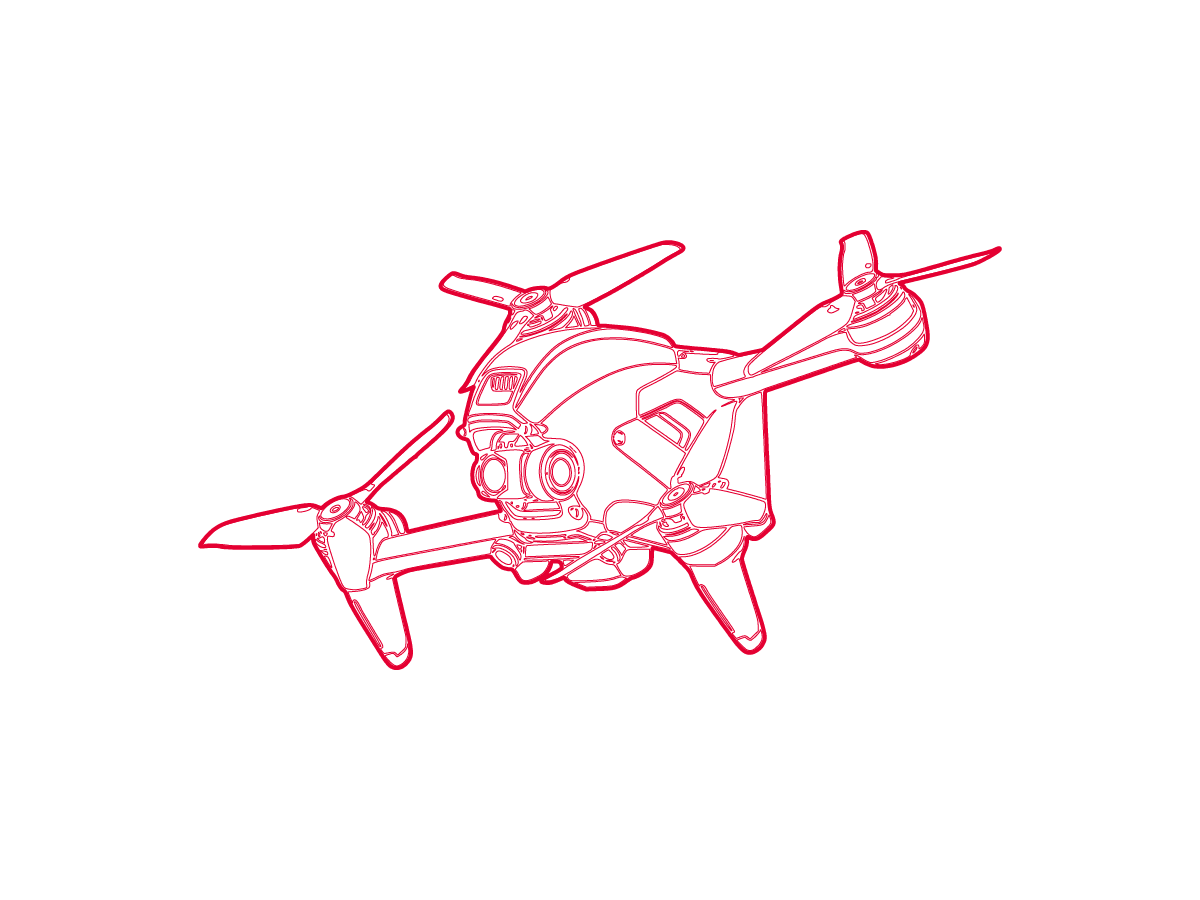 Line drawing of a DJI photography drone.