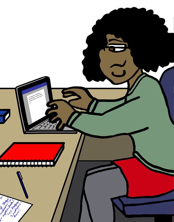 Illustration of student at the computer