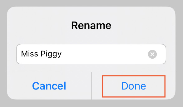 Screenshot of Rename pop-up on mobile.