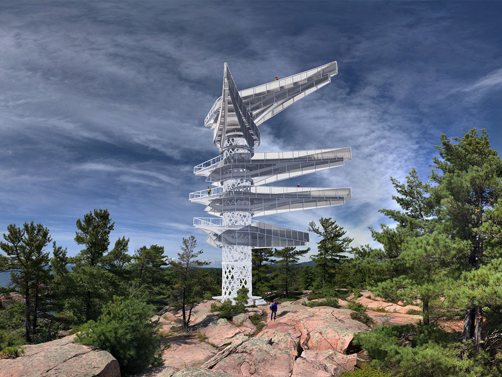 A design concept of a steel tower viewing platform for Killarney Provincial Park