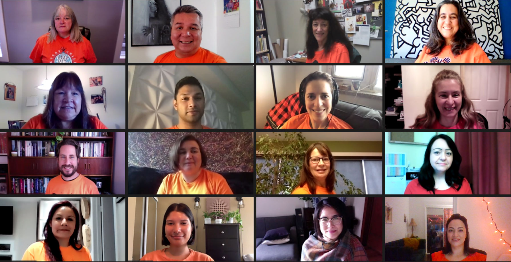 Members of the Orange Shirt Day 2020 planning committee gathered for a virtual group photo on Zoom to honour Orange Shirt Day.