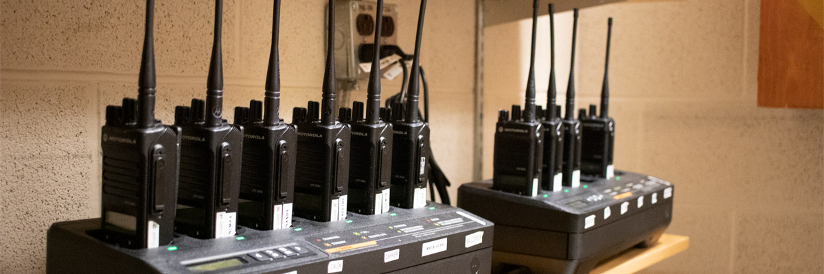 Hand-held, two-way radios that are carried by Facilities Services staff to respond to urgent requests.