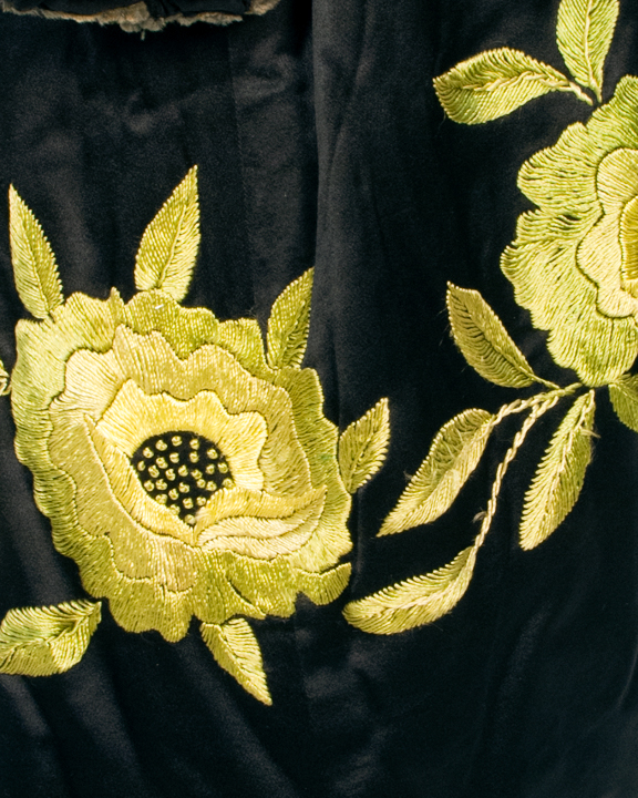 Floral gold embroidery of 1920s evening coat