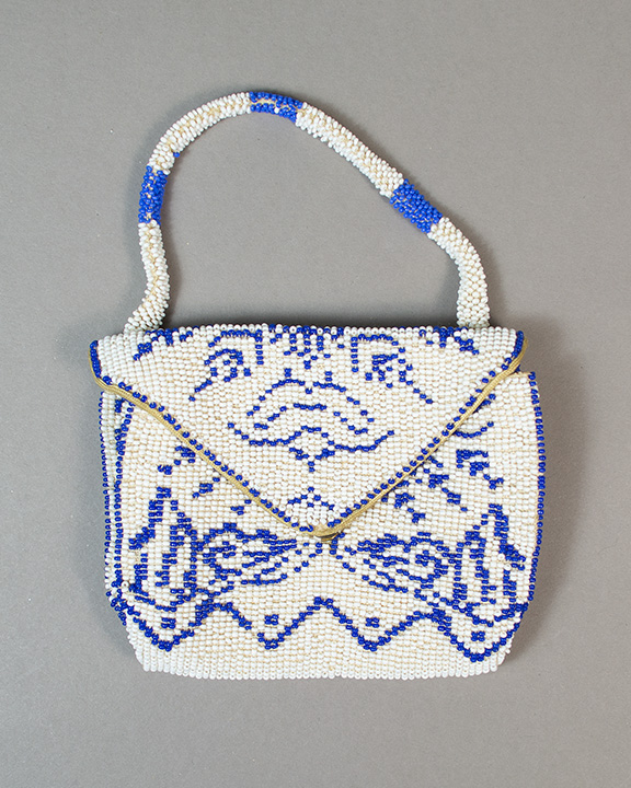 Blue and white beaded evening purse
