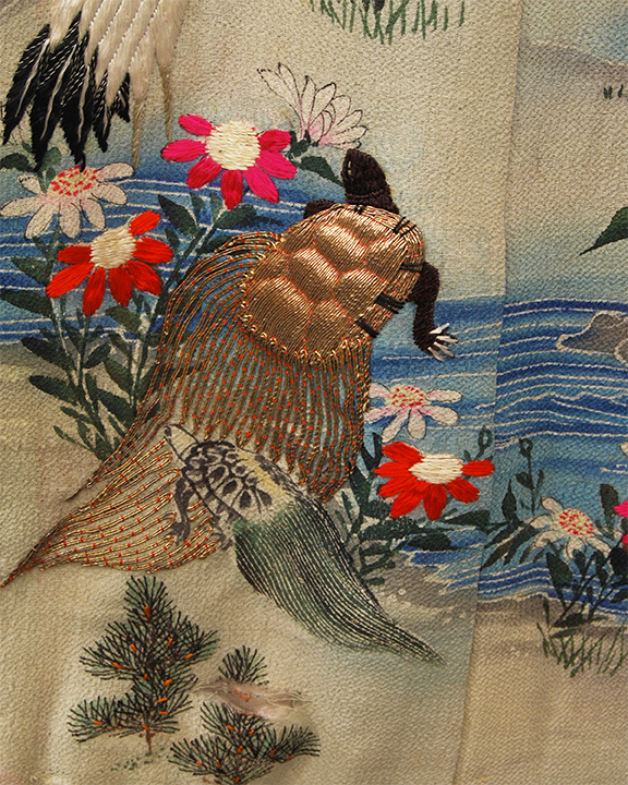 Turtle embroidery detail of kimono