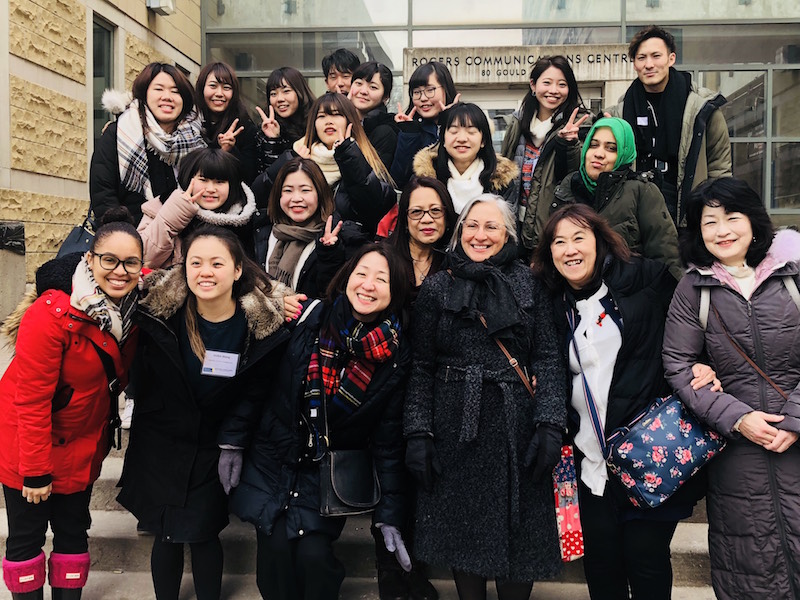 Child studies students from Urawa University gathered in front of the Rogers Communication Centre.