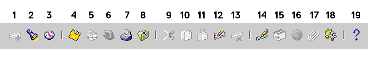 The forms toolbar with numbers labeling the icons from 1-19.