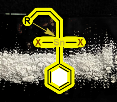 Powder sample and ChemDraw of a polystannane