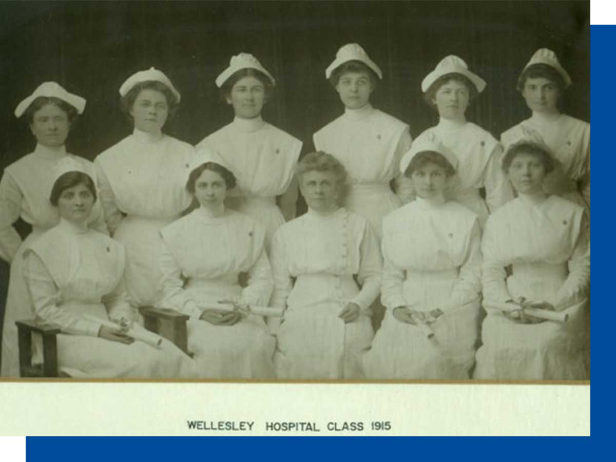 The Wellesley Hospital School of Nursing graduating class of 1915 (RG 946.03.04.01.01) courtesy of The Wellesley Hospital School of Nursing Alumnae Association fonds, Ryerson University Archives.