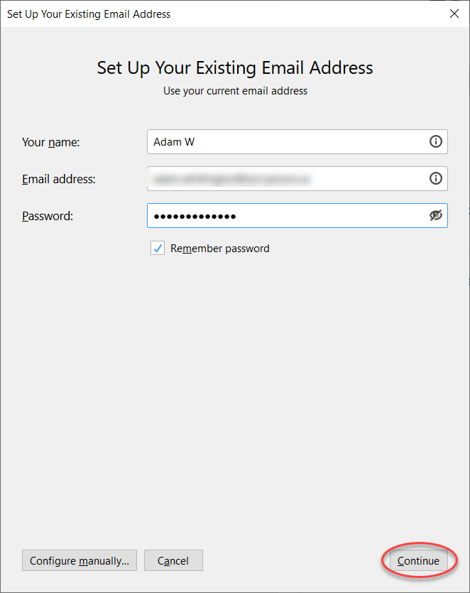 Screenshot of Thunderbird client mail setup