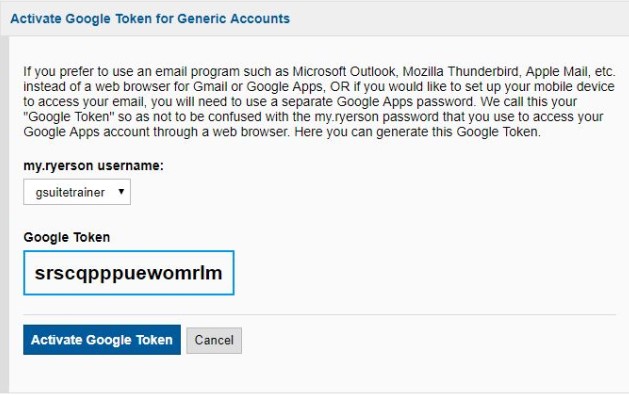 Example of Google Token for a generic account