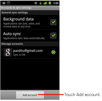 Screenshot of Android Accounts & Settings Page