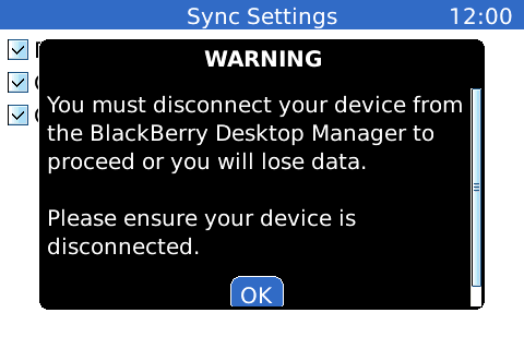 Screenshot of Sync Settings