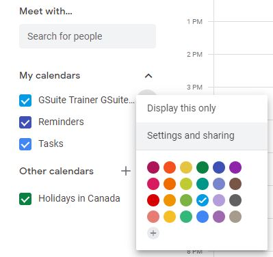 Select "Share this Calendar" from the drop-down.