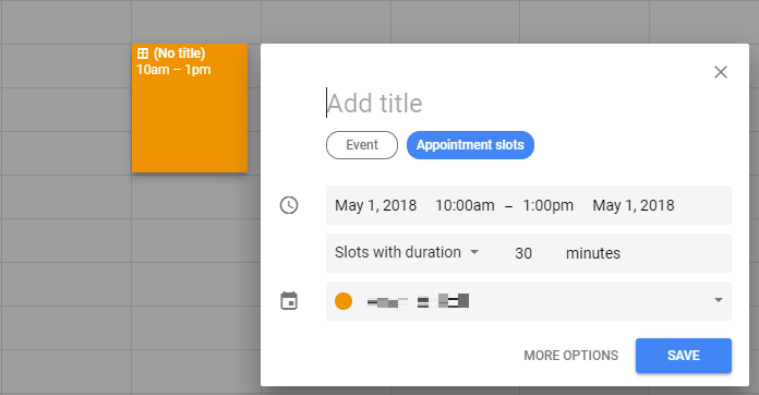 image of calendar event with appointment slots