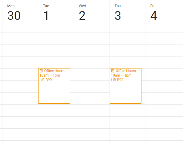 personal calendar view of appointment slots