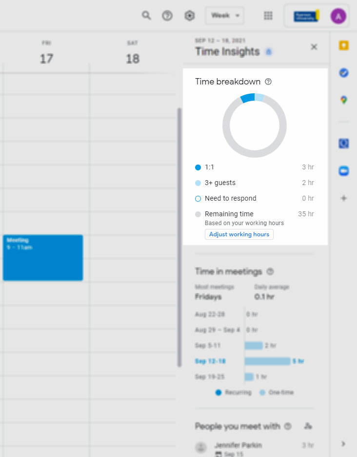 Time breakdown section in Time Insights side panel.